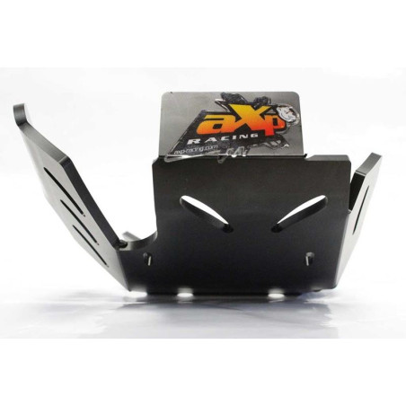 Front view of the black HDPE plastic skid plate with linkage guard for Husqvarna 250 - 300 2T