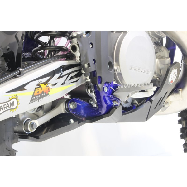 Left side of the black HDPE plastic skid plate with linkage guard for Sherco 250 - 300 2T