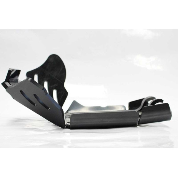 Left side of the black HDPE plastic skid plate for KTM 250 - 300EXCF