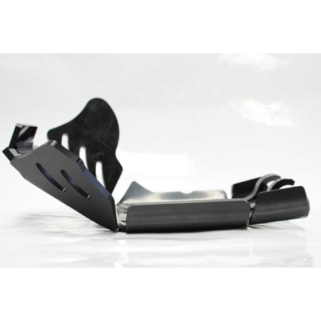 Left side of the black HDPE plastic skid plate for KTM 250 - 300EXCF