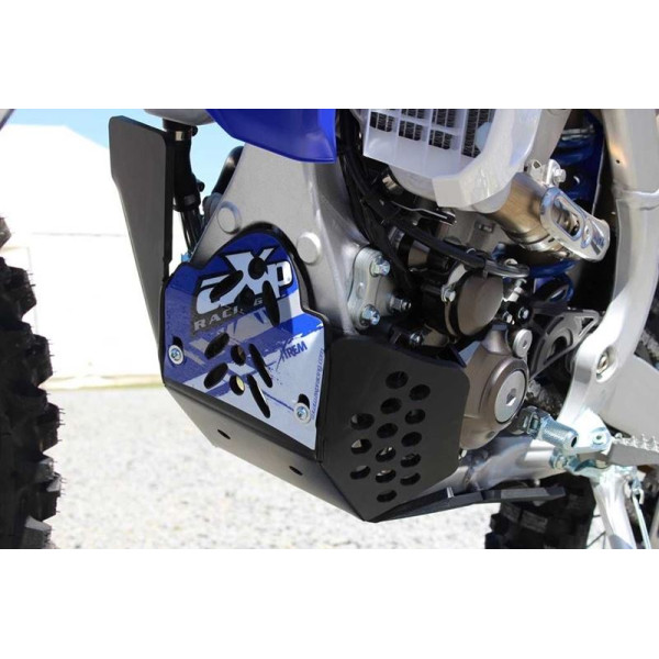 Left side of the black HDPE plastic skid plate with linkage guard for Yamaha WR250F - WR450F