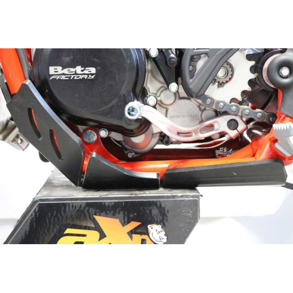 Left side of the black HDPE plastic skid plate with linkage guard for Beta 250 - 300RR