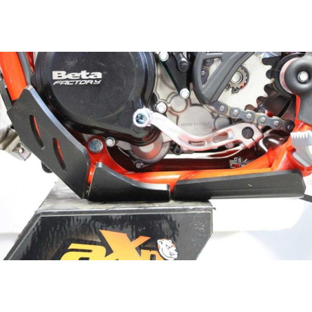 Left side of the black HDPE plastic skid plate with linkage guard for Beta 250 - 300RR