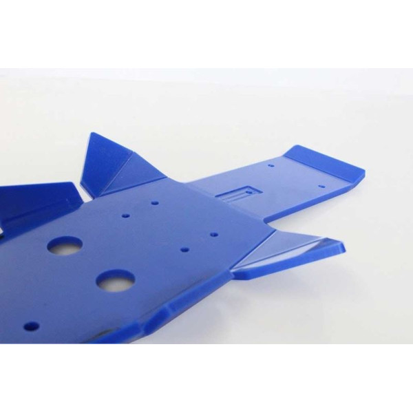 Vue rapprochée de la protection de biellette du sabot bleu en plastique PEHD avec protection de biellette pour Sherco 250 - 300S