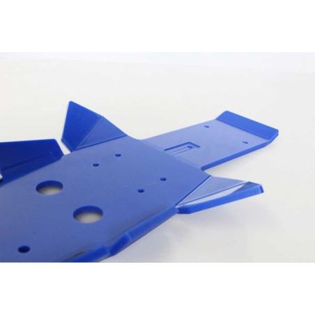 Vue rapprochée de la protection de biellette du sabot bleu en plastique PEHD avec protection de biellette pour Sherco 250 - 300S
