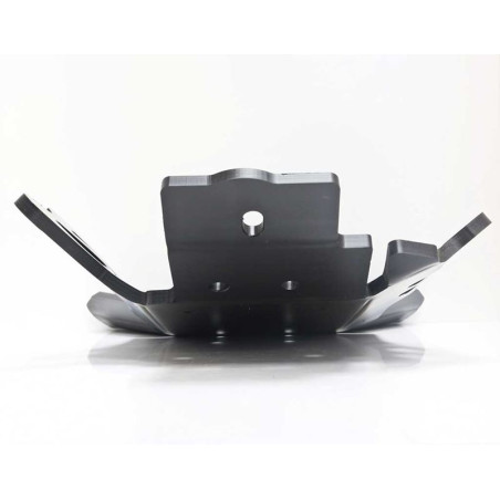 Front view of the black HDPE plastic skid plate with linkage guard for KTM 250EXC - 300EXC