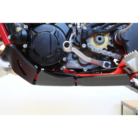 Left side of the black HDPE plastic skid plate with linkage guard for GasGas Enduro 2T