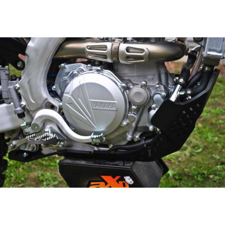 Right side of the black HDPE plastic skid plate with linkage guard for Yamaha - Fantic