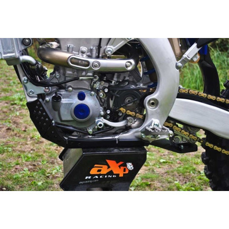 Left side of the black HDPE plastic skid plate with linkage guard for Yamaha - Fantic