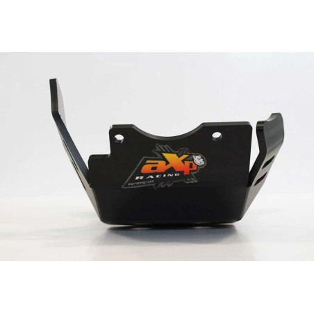 Front view of the black HDPE plastic skid plate with linkage guard for Sherco 125SER