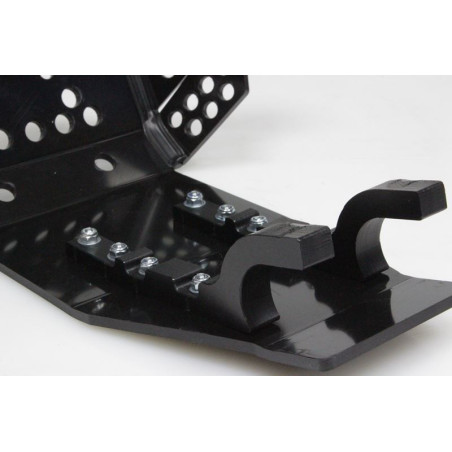 Close up view of the black 6mm HDPE plastic skid plate fixations for Suzuki RMZ450