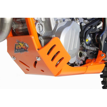 Left side of the orange HDPE plastic skid plate for KTM 450EXCF - 500EXCF