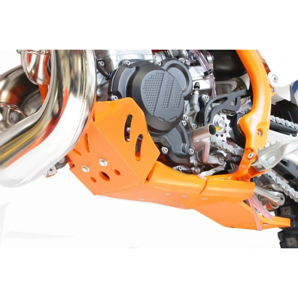 Côté gauche du sabot orange en plastique PEHD avec protection de biellette pour KTM 250 - 300 2T