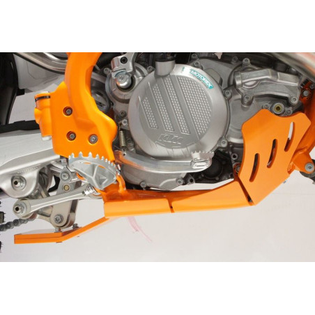 Côté droit du sabot orange en plastique PEHD avec protection de biellette pour KTM 250 - 300 2T