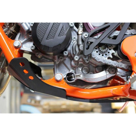 Left side of the black HDPE plastic skid plate for KTM - Husqvarna - GasGas 85SX / TC / MC