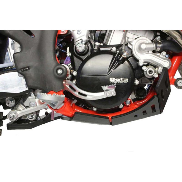 Right side of the black HDPE plastic skid plate with linkage guard for Beta 125RR - 200RR