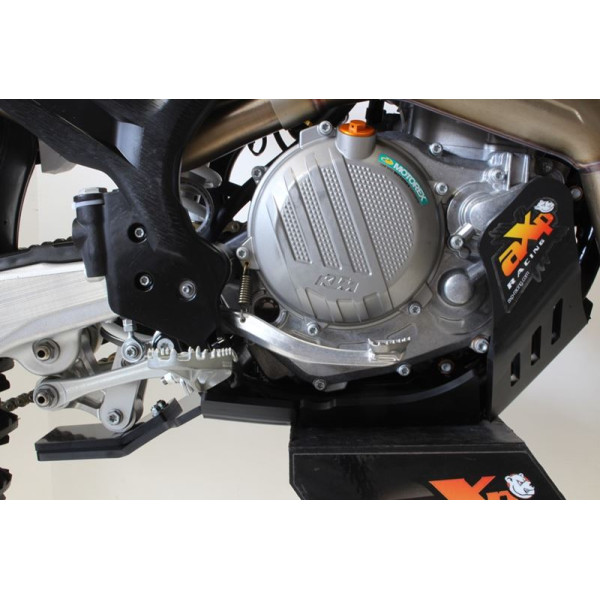 Right side of the black HDPE plastic skid plate with linkage guard for KTM 450 SX-F / Husqvarna FC450