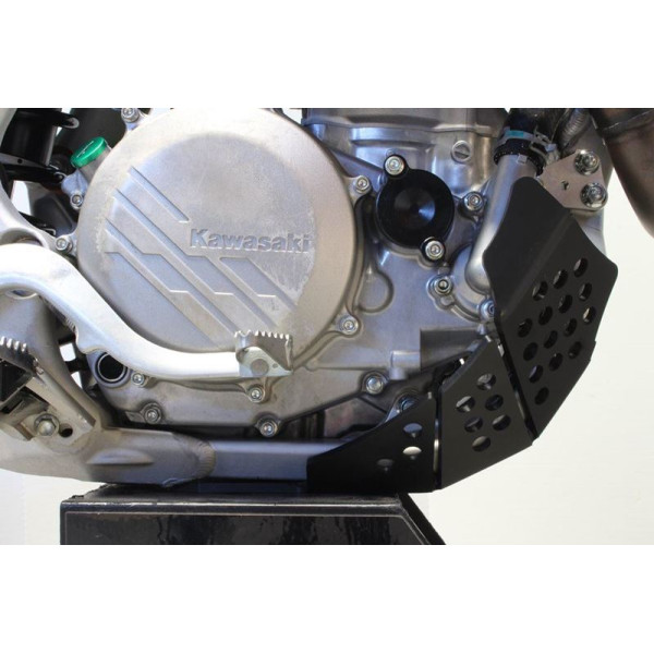 Right side of the black HDPE plastic skid plate for Kawasaki KX450