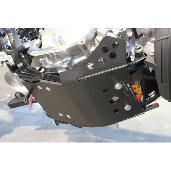 Bottom view of the 6mm black PEHD plastic skid plate for Yamaha YZ65