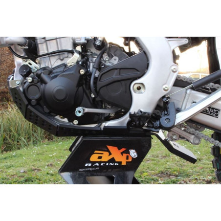 Left side of the black HDPE plastic skid plate with linkage guard for Honda CRF450L - CRF450XR