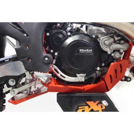 Right side of the red HDPE plastic skid plate with linkage guard for Beta 250RR - 300RR