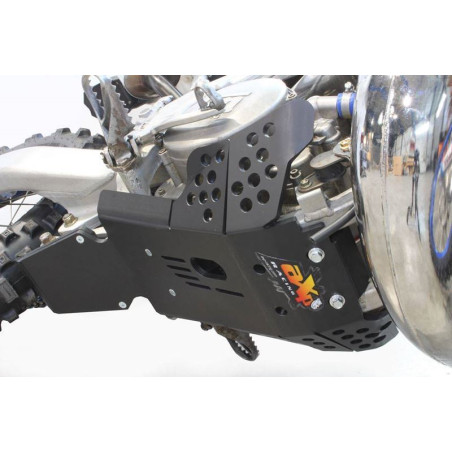 Right side view of the black HDPE plastic skid plate with linkage guard for TM Racing 250 - 300EN