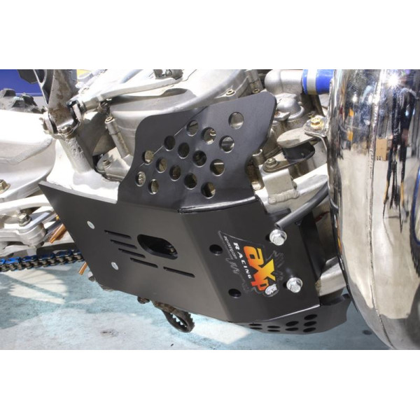 Bottom view of the black 6mm HDPE plastic skid plate for TM Racing 250 - 300