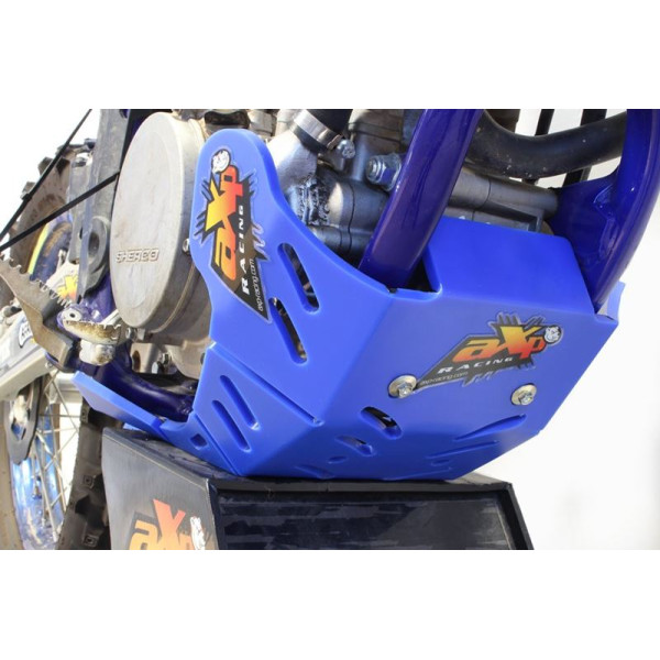 Right side of the blue HDPE plastic skid plate with linkage guard for Sherco SER250F - SER300F