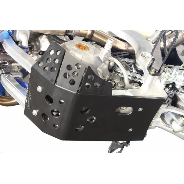 Bottom view of the 6mm black HDPE plastic skid plate for TM Racing 250Fi - 300Fi