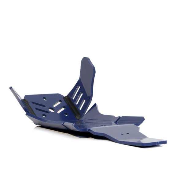 Vue arrière du sabot bleu en plastique PEHD avec protection de biellette pour Husqvarna FC450