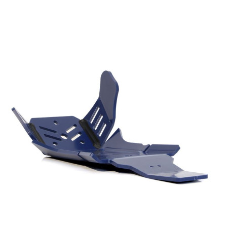 Vue arrière du sabot bleu en plastique PEHD avec protection de biellette pour Husqvarna FC450