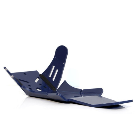 Vue arrière du sabot bleu en plastique PEHD avec protection de biellette pour Husqvarna FC250 - FC350