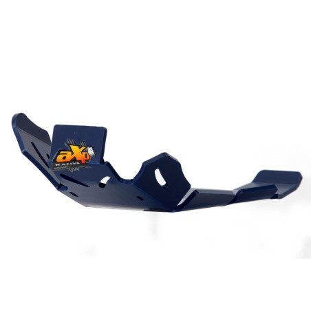 Left side of the blue HDPE plastic skid plate with linkage guard for Husqvarna TE250 - TE300