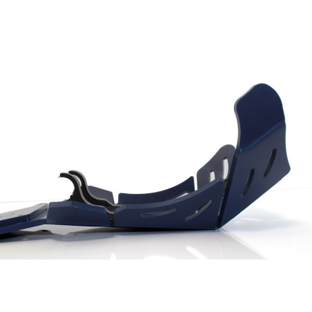 Right side of the blue HDPE plastic skid plate with linkage guard for Husqvarna FE250 - FE350
