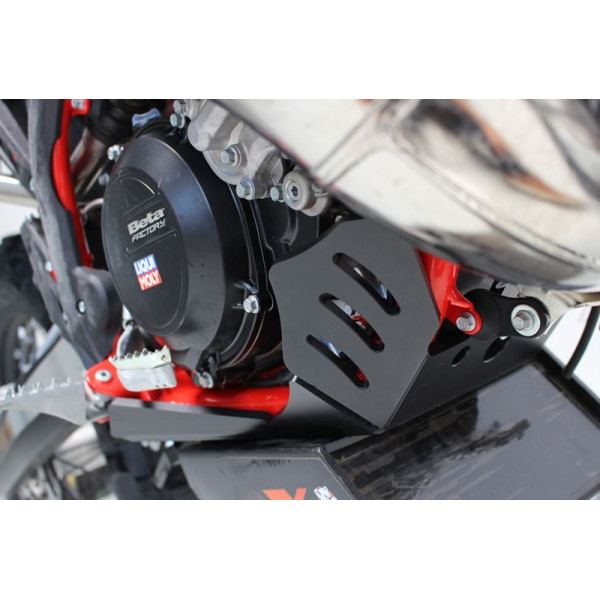 Right side of the black HDPE plastic skid plate with linkage guard for Beta 250RR - 300RR