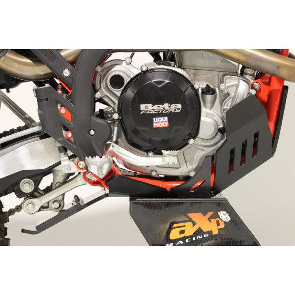 Right side of the black HDPE plastic skid plate with linkage guard for Beta enduro 4T