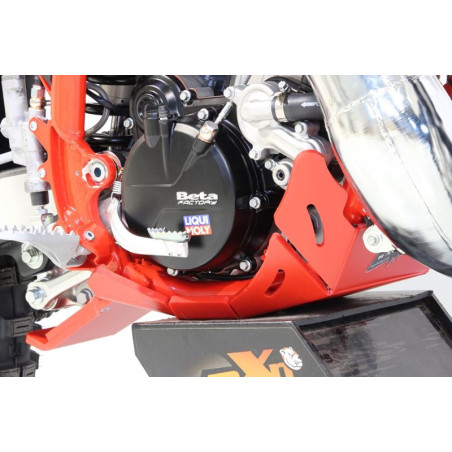Right side of the red HDPE plastic skid plate with linkage guard for Beta 125RR - 200RR