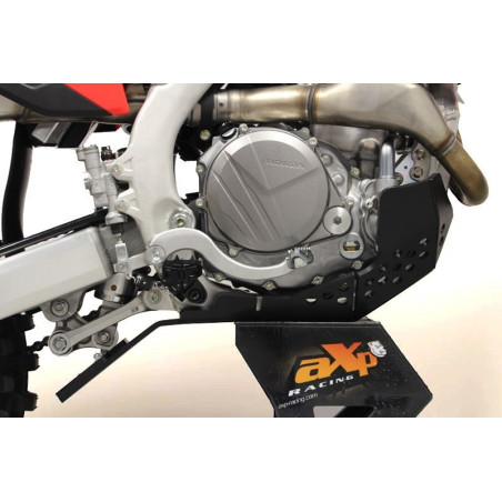 Right side of the black HDPE plastic skid plate with linkage guard for Honda CRF450R