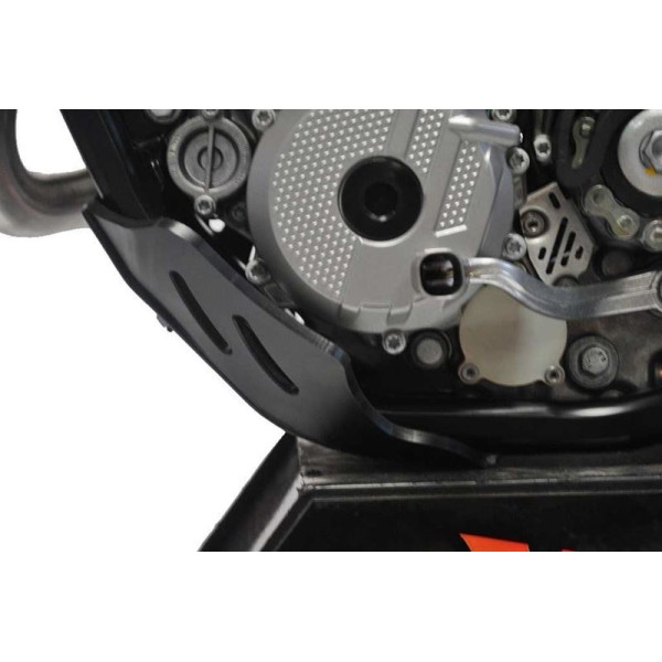 Left side of the black HDPE plastic skid plate for KTM 250EXCF - 350EXCF