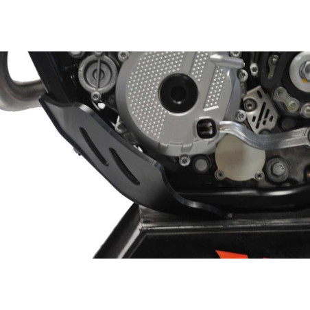 Left side of the black HDPE plastic skid plate for KTM 250EXCF - 350EXCF