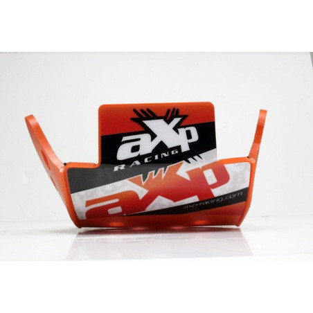 Front view of the 6mm orange PEHD plastic skid plate for KTM 125SX - 150SX
