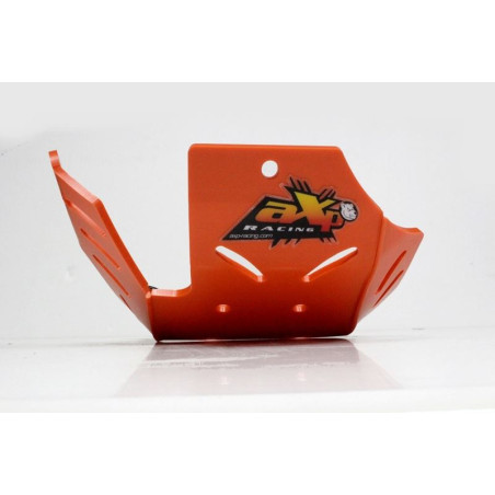 Front view of the 6mm orange PEHD plastic skid plate for KTM 250SX