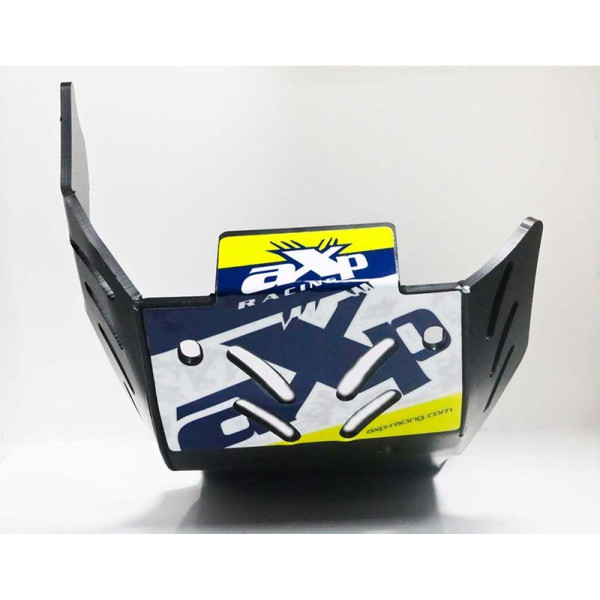 Front view of the 6mm black HDPE plastic skid plate for Husqvarna FE450 - FE501
