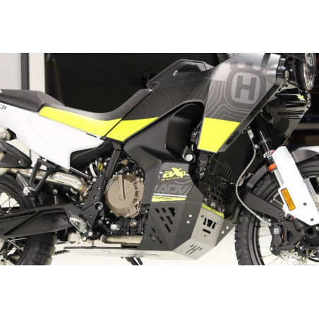 Left side of the black HDPE 8mm plastic skid plate for Husqvarna Norden 901