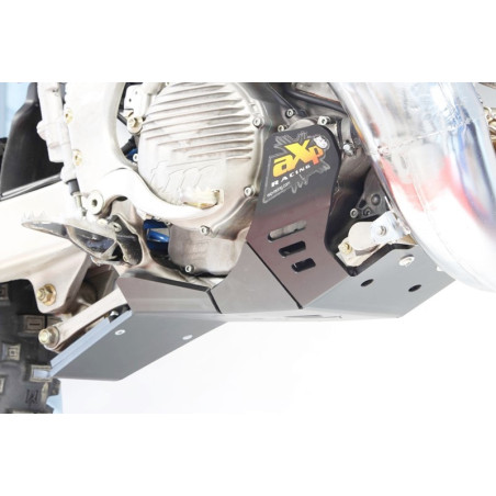 Right side of the black HDPE plastic skid plate with linkage guard for TM Racing EN250Fi and EN300Fi