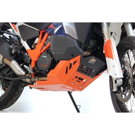 Right side of the orange HDPE plastic skid plate for KTM 1290 Super Adventure R
