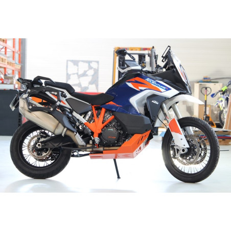 Left side of the orange HDPE plastic skid plate for KTM 1290 Super Adventure R