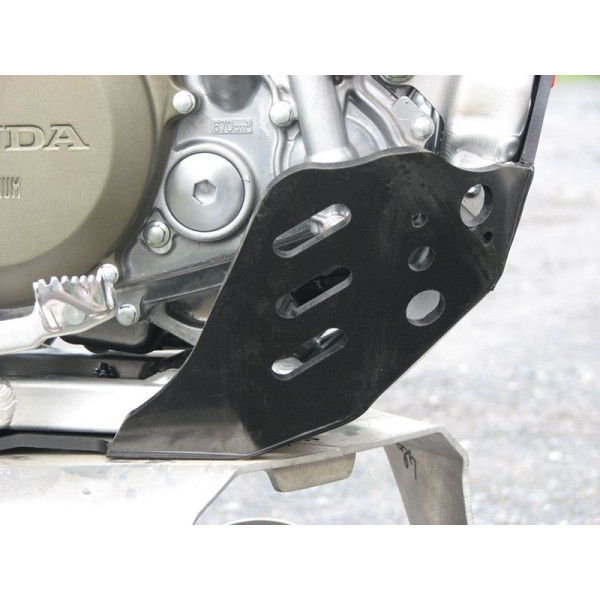 Left side of the black HDPE plastic skid plate for Honda CRF450X