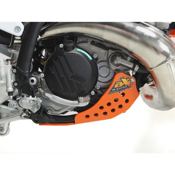 Right side of the orange HDPE plastic skid plate for KTM and Husqvarna 250 - 300