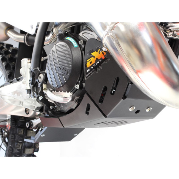 Right side of the black HDPE plastic skid plate with linkage guard for KTM 250-300 - Husqvarna 250-300